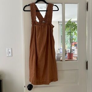 Everlane burnt orange linen mini dress with pockets